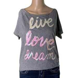 Aeropostale Live Love Dream Womens Short Sleeve Sweatshirt Sporty Gray Small